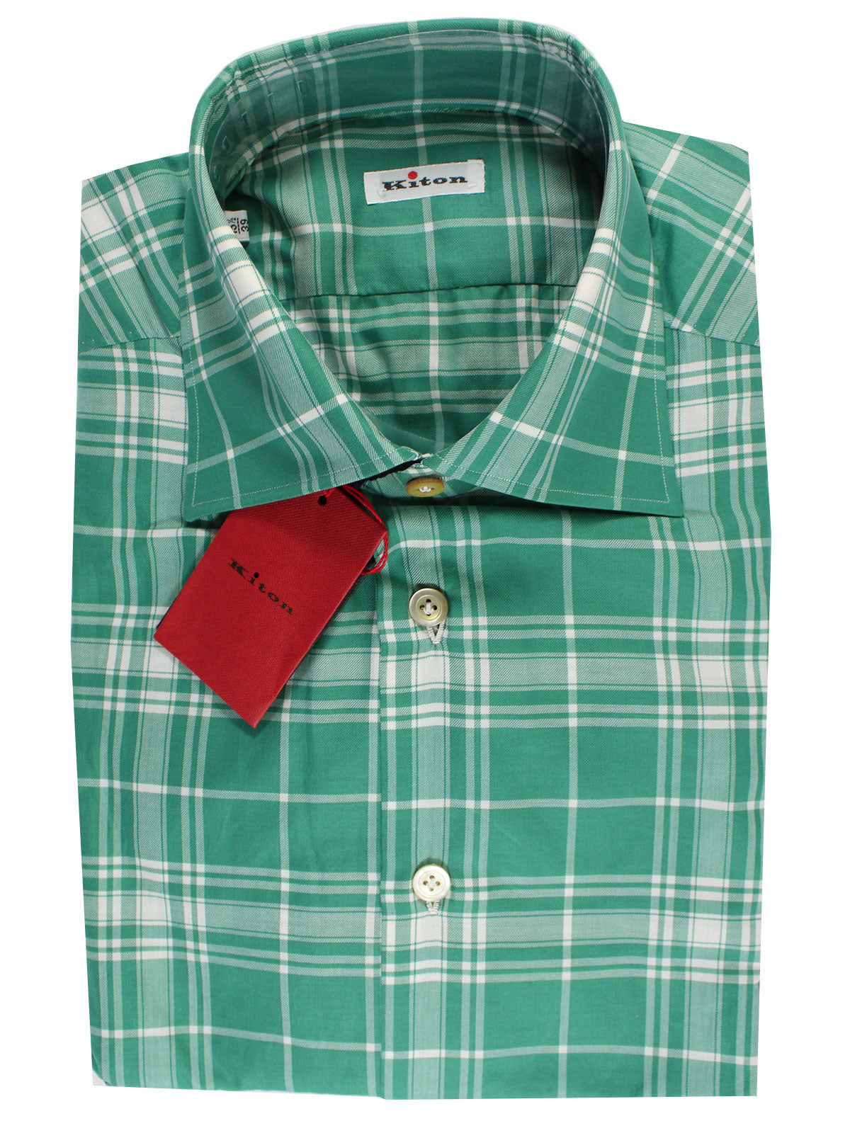 Kiton Sport Shirt White Green Plaid 39 - 15 1/2 REDUCED SALE - Tie Deals Kiton Sport Shirt White Green Plaid 39 - 15 1/2 REDUCED SALE - Tie Deals