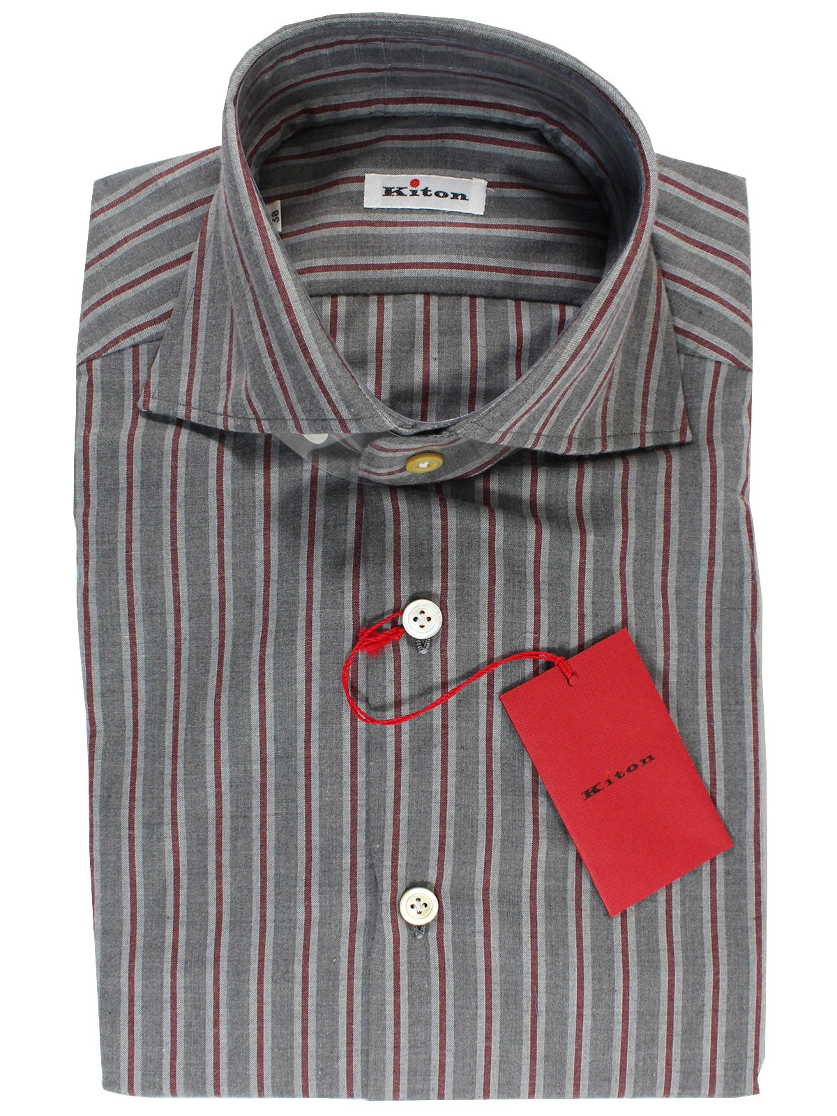 Kiton Sport Shirt Gray Dark Red Stripes