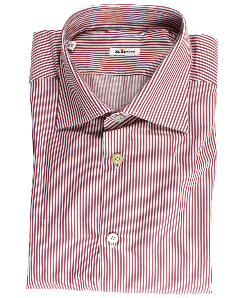 maroon and white dress shirt Non-Iron Cotton Stripe Dress Shirt With Contrast Trim