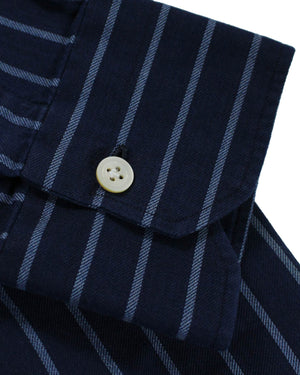 Kiton Shirt Dark Blue Stripes - Flannel Cotton 43 - 17