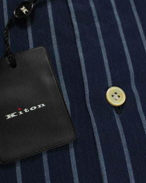 Kiton Shirt Dark Blue Stripes - Flannel Cotton 42 - 16 1/2