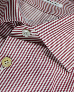 Kiton Shirt White Maroon Stripes Moderate Spread Collar 42 - 16 1/2