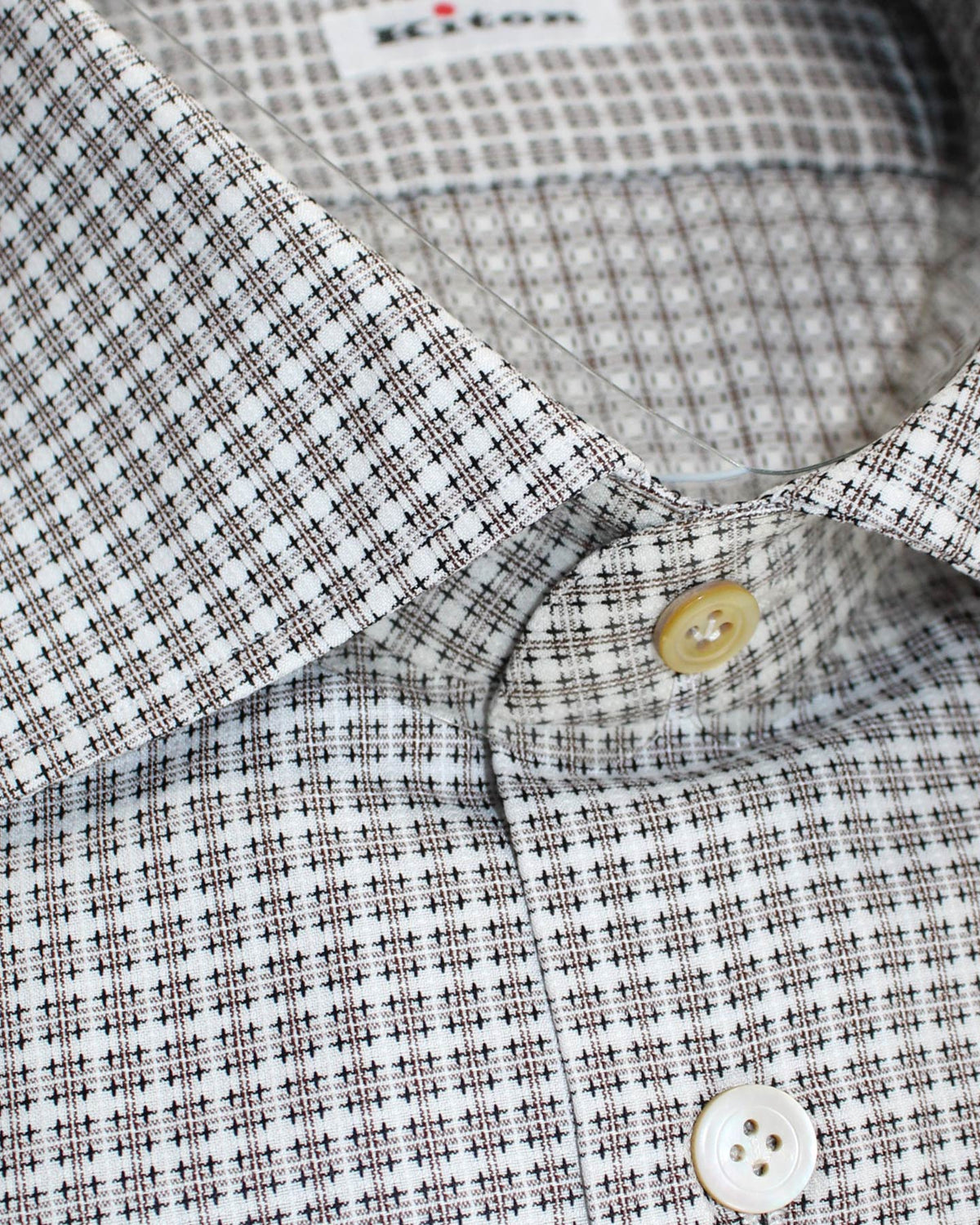 Kiton Shirt White Gray Brown Design