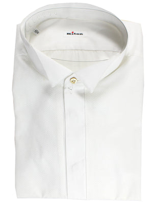 Kiton Dress Shirt White Solid Tuxedo Collar 
