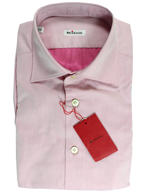 Kiton Dress Shirt Pink Solid Spread Collar 