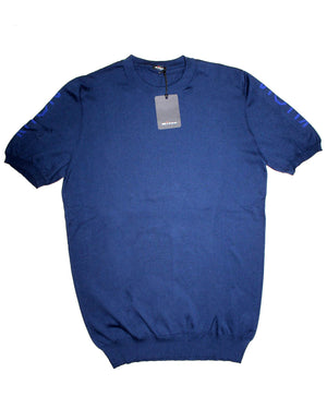 Kiton Short Sleeve Sweater Navy Royal Blue Logo Sleeves EU 50/ M