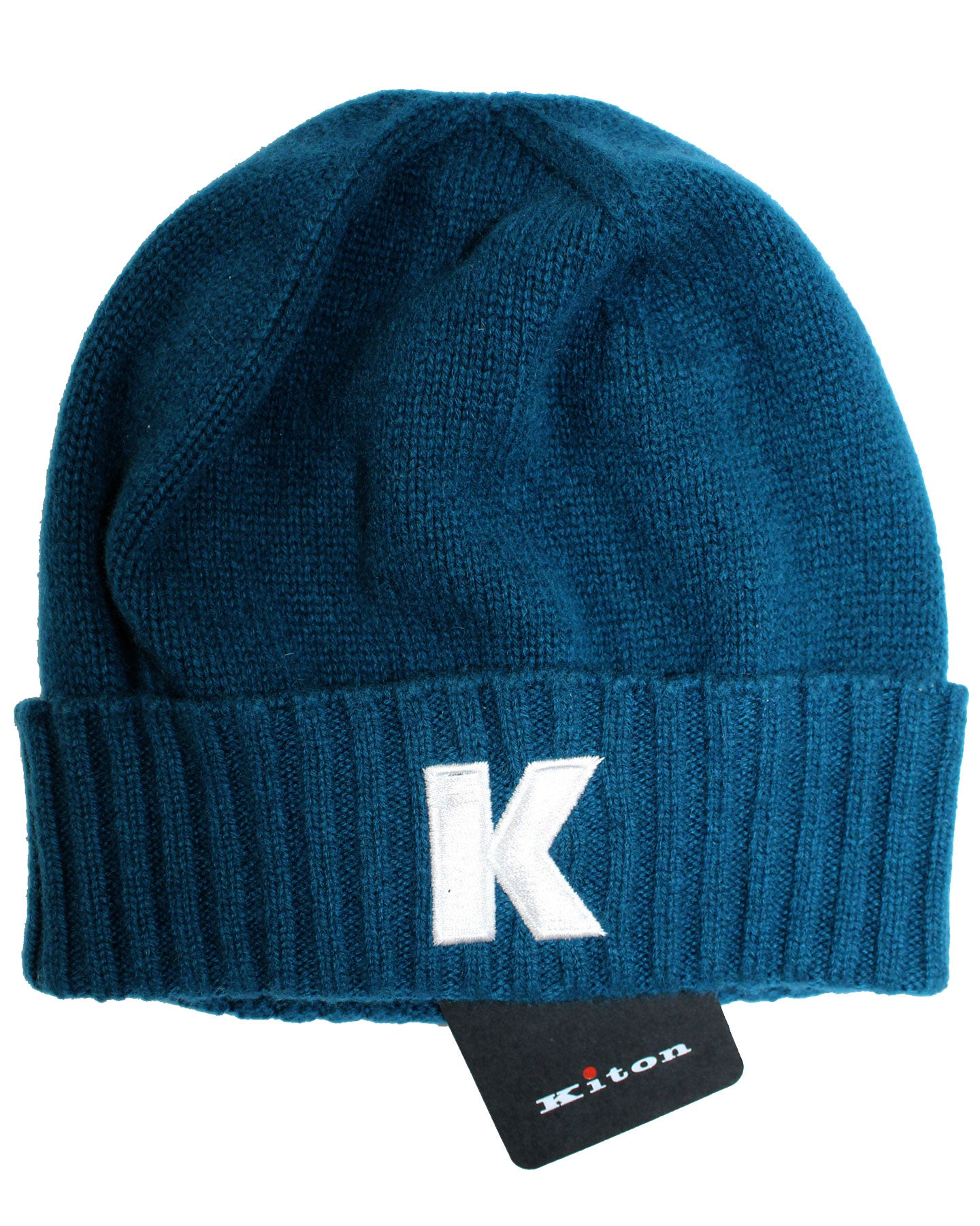 Kiton Soft Knit Cap Cashmere Petrol Blue Solid