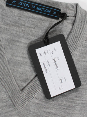 Kiton Sweater Gray 14 Micron Wool V-Neck M - EUR 50