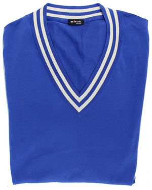 Kiton Silk Vest Royal Blue V-Neck - Sleeveless Sweater EU 50 / M