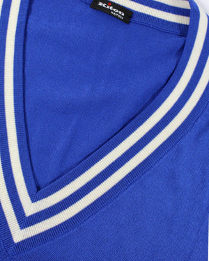 Kiton Silk Vest Royal Blue V-Neck - Sleeveless Sweater EU 50 / M