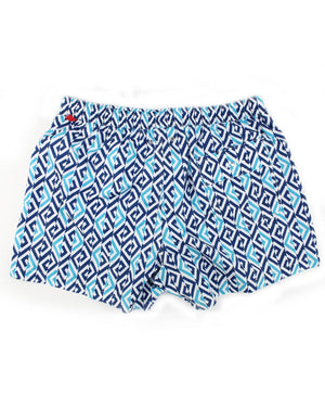 Kiton Swim Shorts XL White Aqua Dark Blue Geometric - Men Swimwear