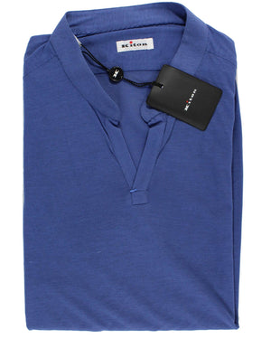 Kiton Band Collar Shirt Dark Blue