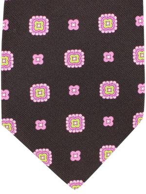 Kiton Sevenfold Tie Black Pink Floral