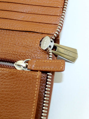 Kiton Men Wallet - Large Brown Grain Leather Zip Wallet