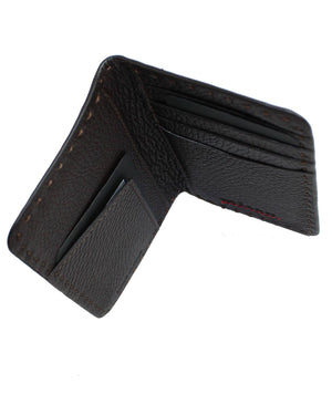 Kiton Slim Men Wallet Credit Card Holder Dark Brown Grain Leather