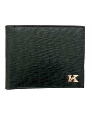 Kiton Men Wallet - Black Grain Leather Bifold Wallet