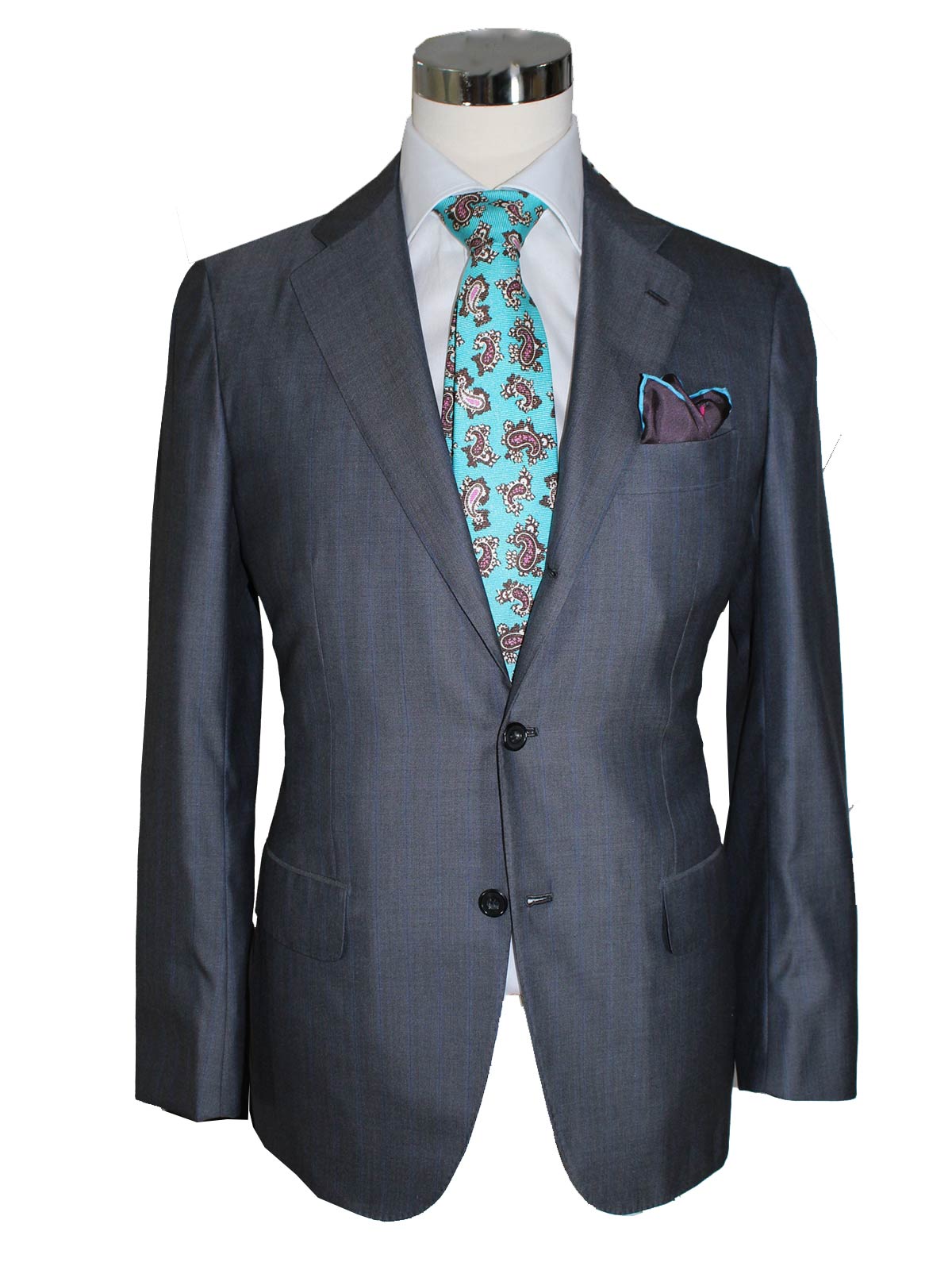 Kiton Suit Gray Blue Wool Silk New