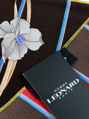 Leonard Silk Pocket Square Brown Aqua Gray Floral