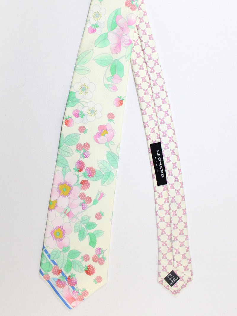 Leonard Paris Tie White Pink Floral SALE Tie Deals