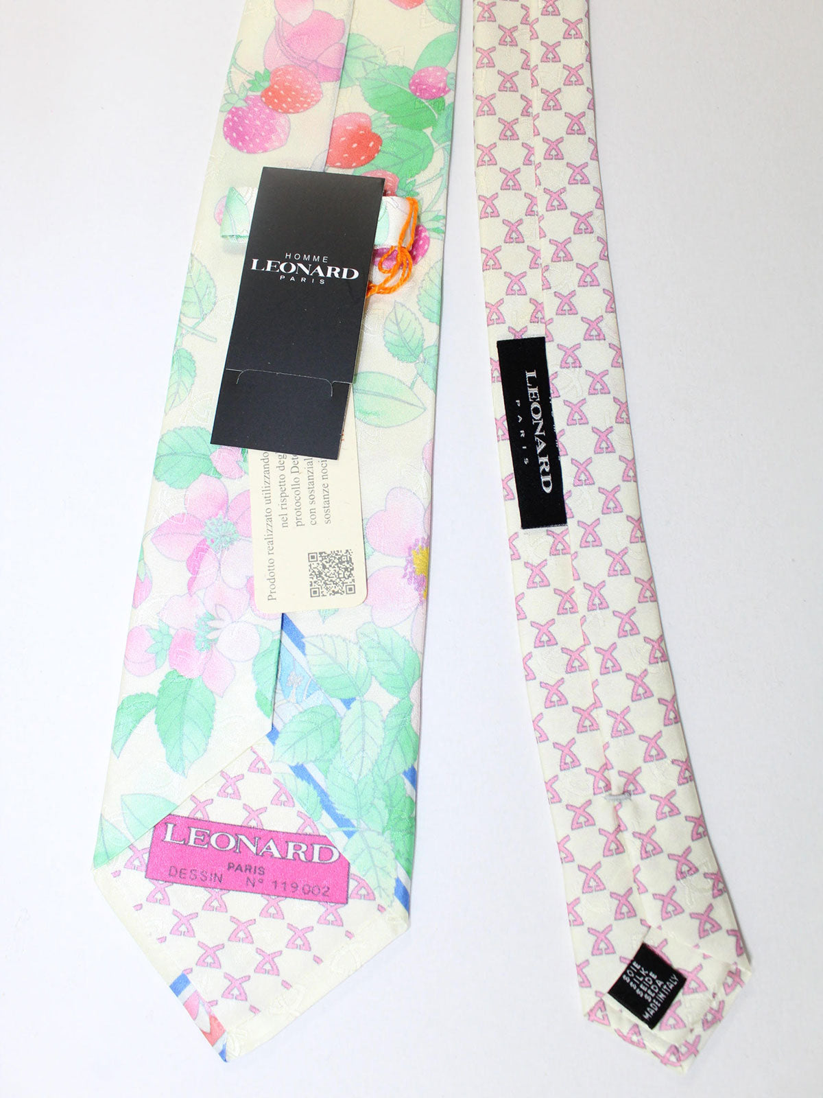 Leonard Paris Tie White Pink Floral SALE Tie Deals