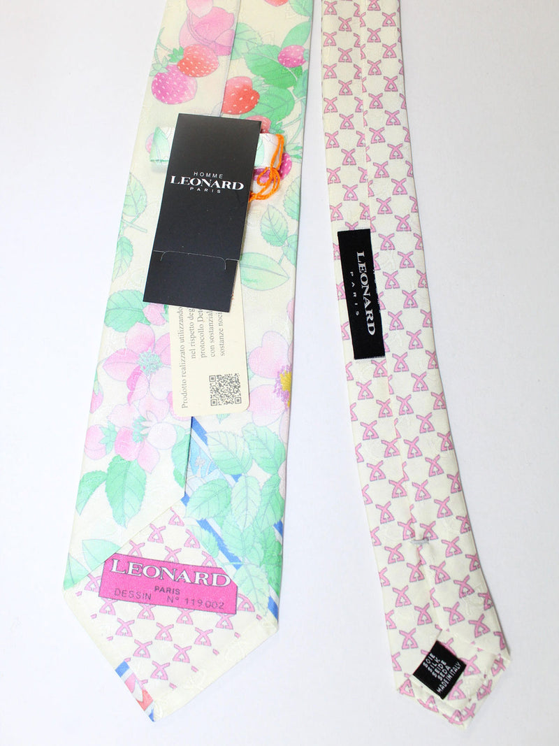 Leonard Paris Tie White Pink Floral SALE Tie Deals