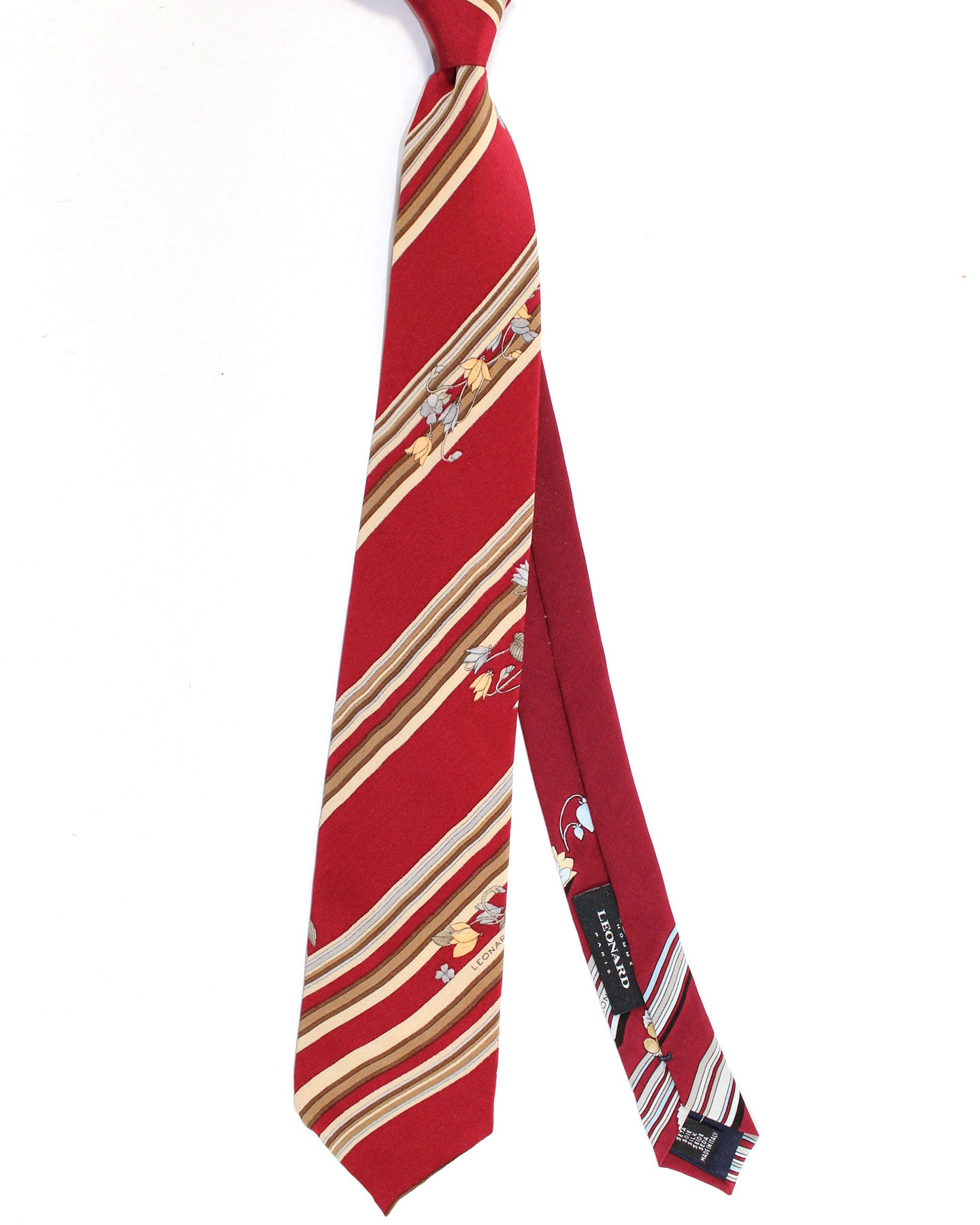 Leonard Tie Maroon Brown Floral Stripes - Vintage Collection