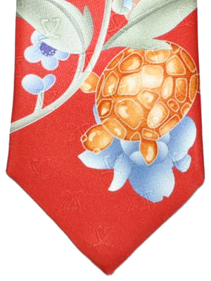 Leonard Paris Tie Red Turtle Floral Design