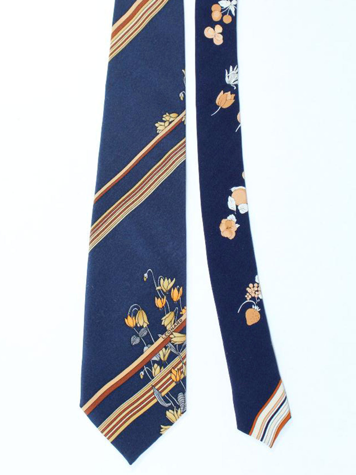 Leonard Tie Navy Brown Cream Stripes Floral - Vintage Collection