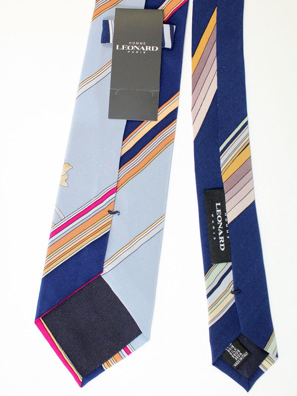 Leonard Tie Navy Gray Olive Stripes Floral - Vintage Collection - Tie