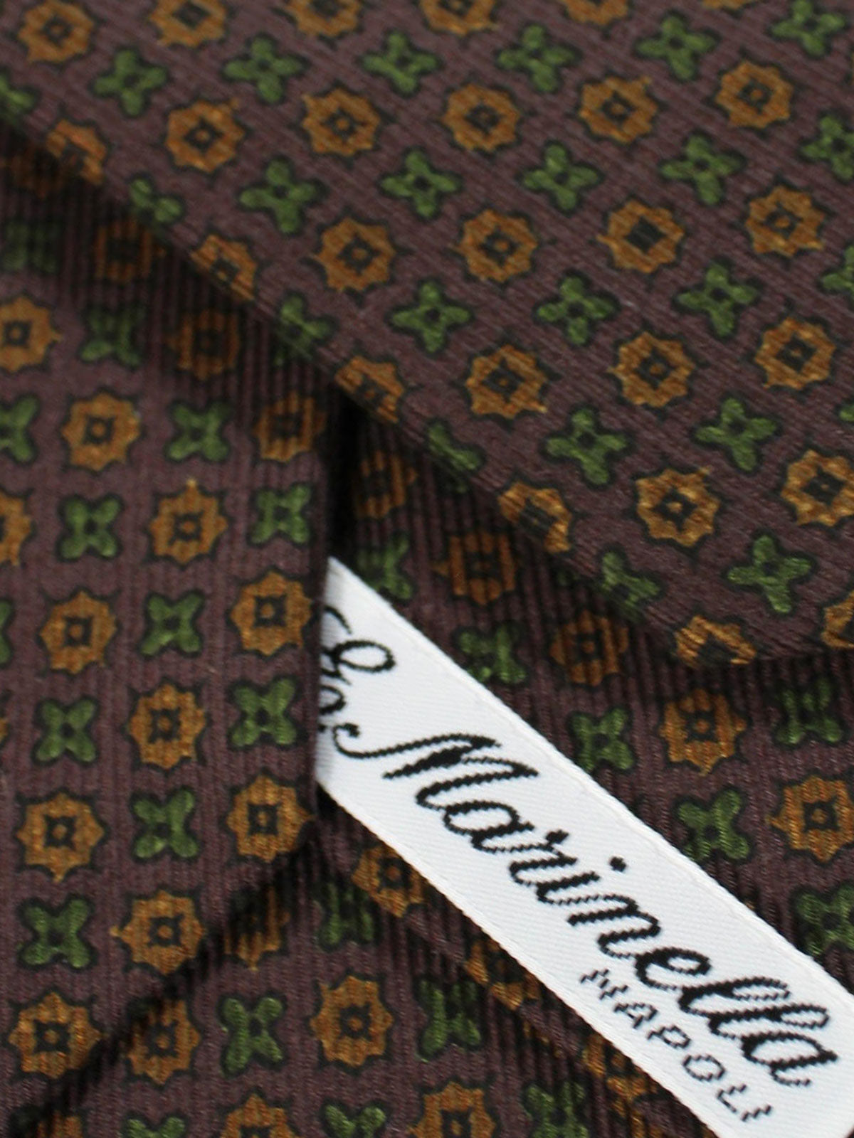 Marinella Silk Tie Brown Green Geometric - Narrow Necktie
