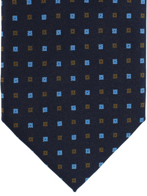 E. Marinella Silk Tie Navy Blue Brown Geometric