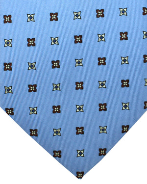 E. Marinella Tie Blue Brown Floral Design - Wide Necktie