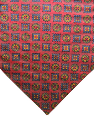 E. Marinella Tie Brown Brown Green Medallions Design - Wide Necktie