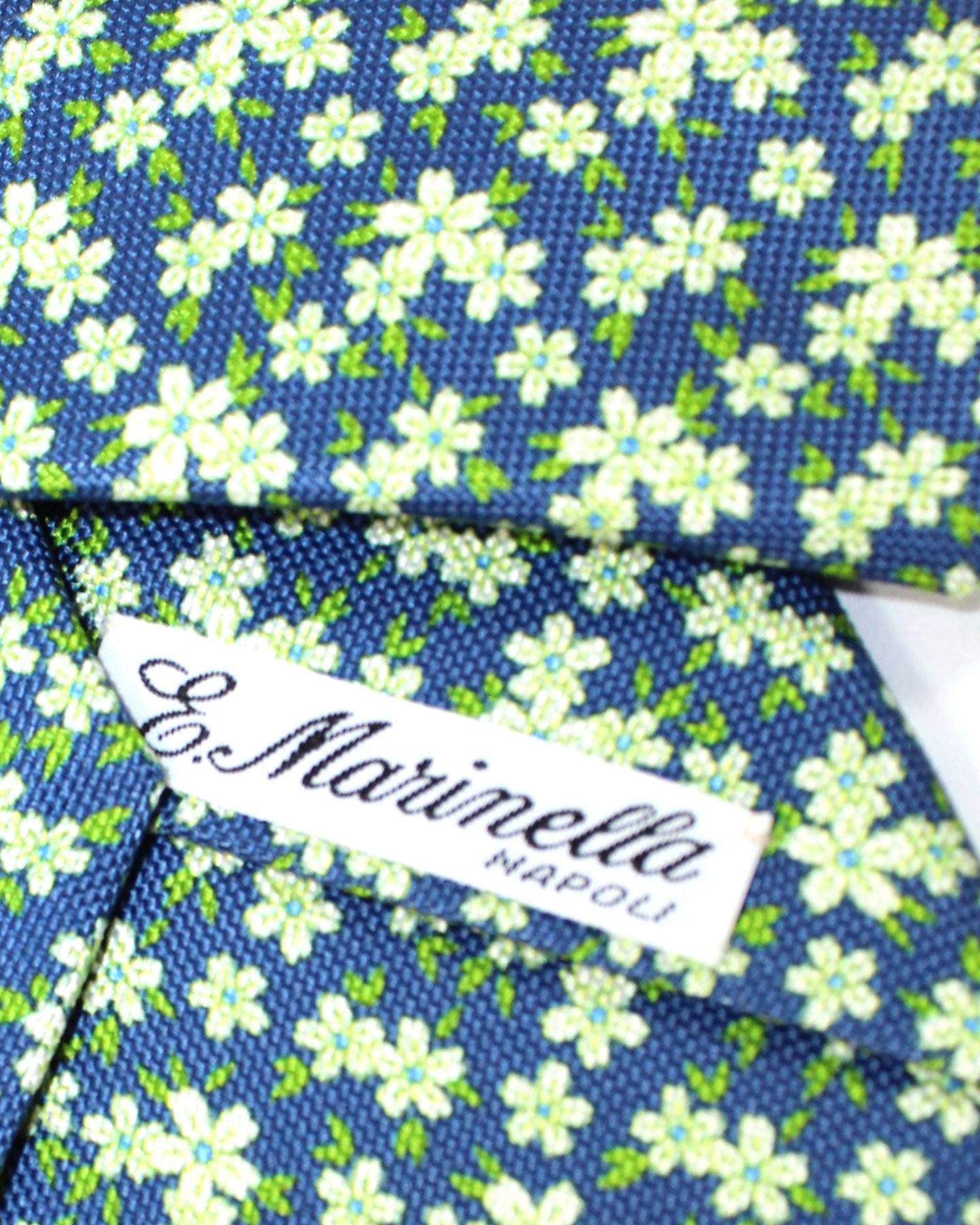 E. Marinella Tie Navy Green Floral Design - Wide Necktie