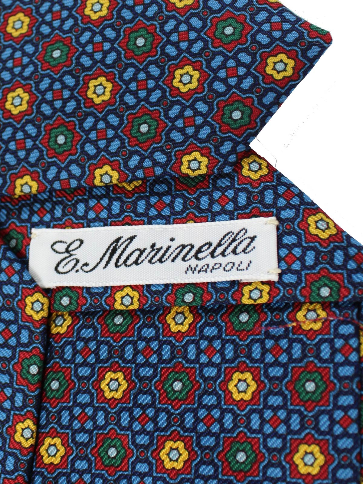 E. Marina Silk Tie Dark Blue Brown Design - Wide Necktie