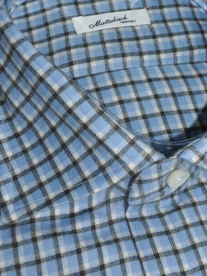 Mattabisch Sport Shirt Blue Black White Check - Flannel Cotton 39 - 15 1/2 SALE