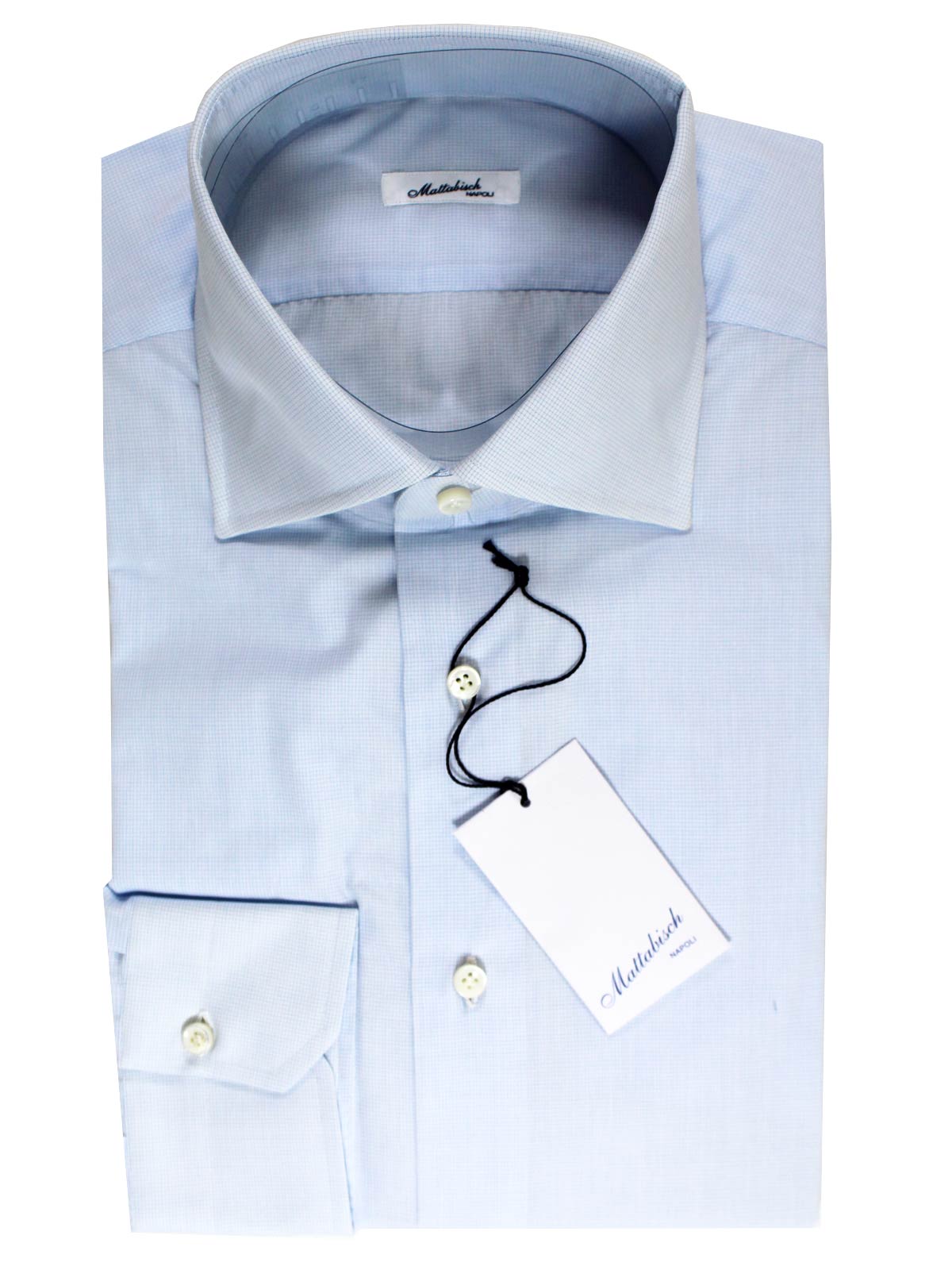 Mattabisch Dress Shirt White Blue Mini Grid