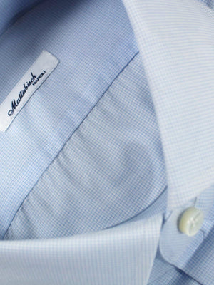 Mattabisch Dress Shirt White Blue Mini Grid Genuine