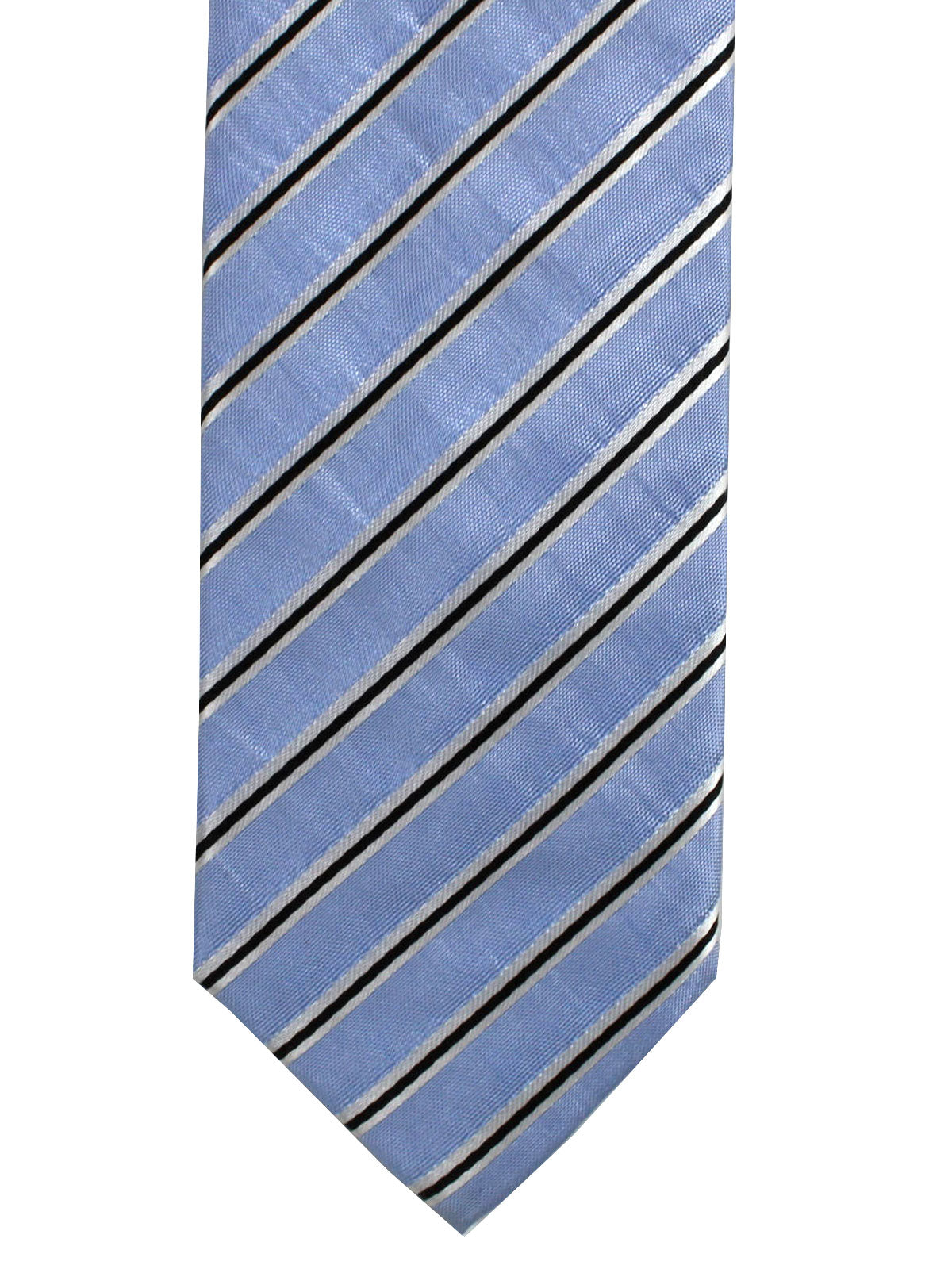 Prada Necktie Sky Blue Black Silver Stripes Design - Skinny Tie