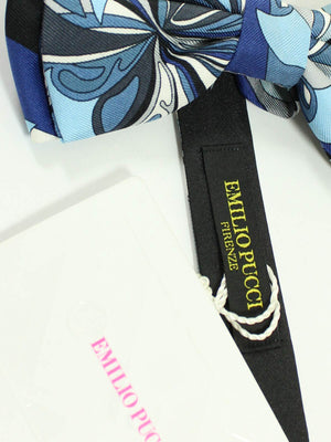 Emilio Pucci Silk Bow Tie Sky Blue Gray Signature Design