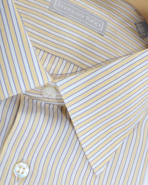 Stefano Ricci Dress Shirt White Orange Blue Striped Design 43 - 17