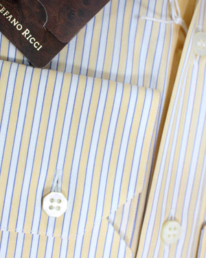 Stefano Ricci Dress Shirt White Orange Blue Striped Design 46 - 18