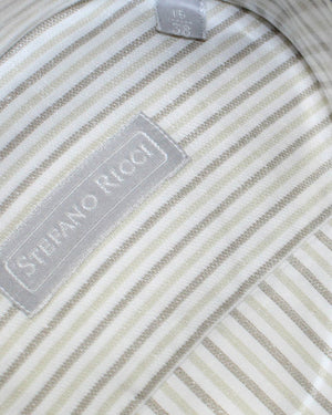 Stefano Ricci Dress Shirt White Taupe Stripes  Men