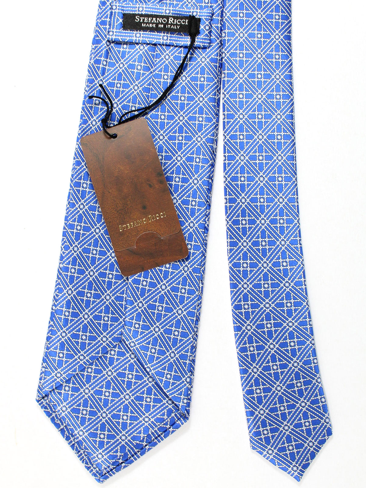 Stefano Ricci Pleated Silk Necktie Royal Blue Geometric SALE - Tie