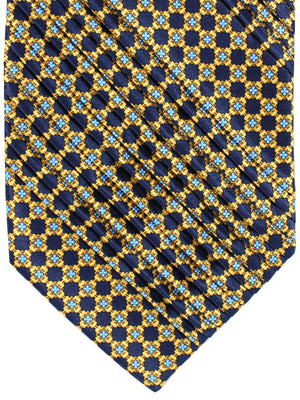 Stefano Ricci Tie Dark Blue Orange Brown Blue Medallions - Pleated Silk Necktie