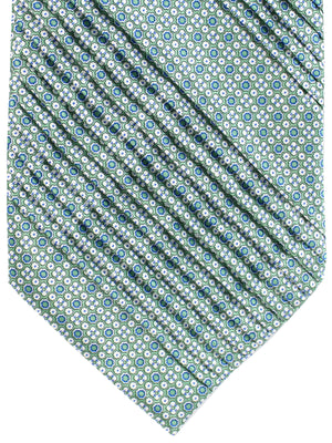 Stefano Ricci Tie Green White Geometric - Pleated Silk Necktie