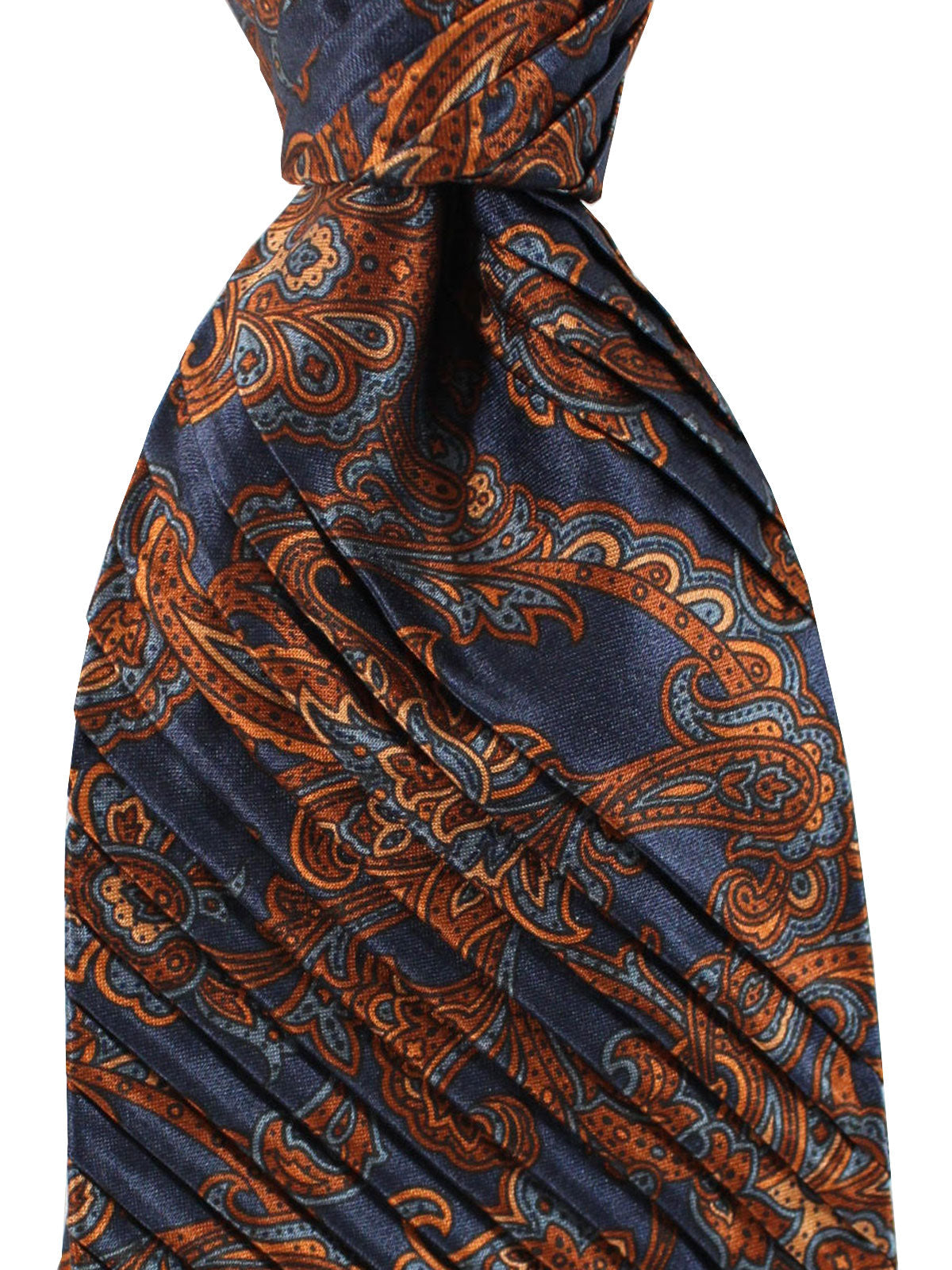 Stefano Ricci Pleated Silk Tie Dark Blue Gray Brown Ornamental