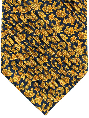 Stefano Ricci Tie Dark Blue Gold Ornamental - Pleated Silk