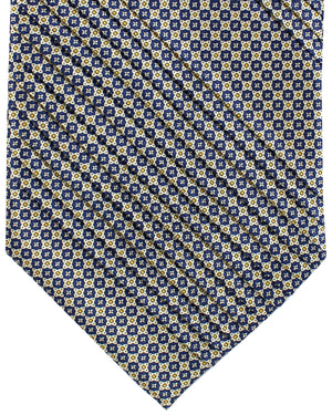 Stefano Ricci Tie Silver Navy Geometric - Pleated Silk