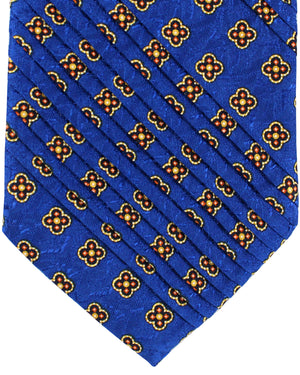 Stefano Ricci Tie Royal Blue Orange Yellow Geometric Design - Pleated Silk